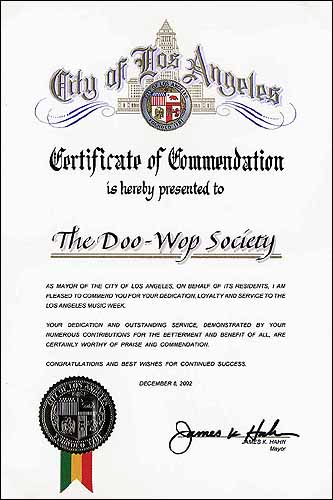 commendation from Mayor